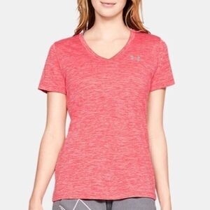 Under Armour V-Neck Heat Gear Short Sleeve Coral Activewear Workout T-Shirt Med
